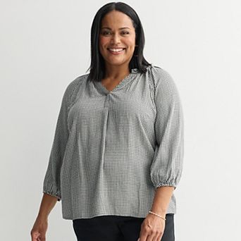 Plus Size Croft & Barrow® Split Neck Drapey Blouse