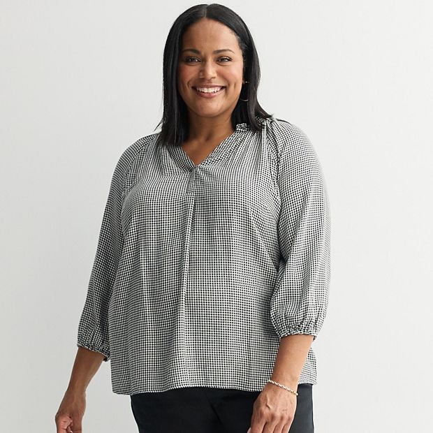 Plus Size Croft & Barrow® Split Neck Drapey Blouse