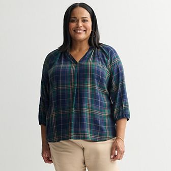 Plus Size Croft & Barrow® Split Neck Drapey Blouse