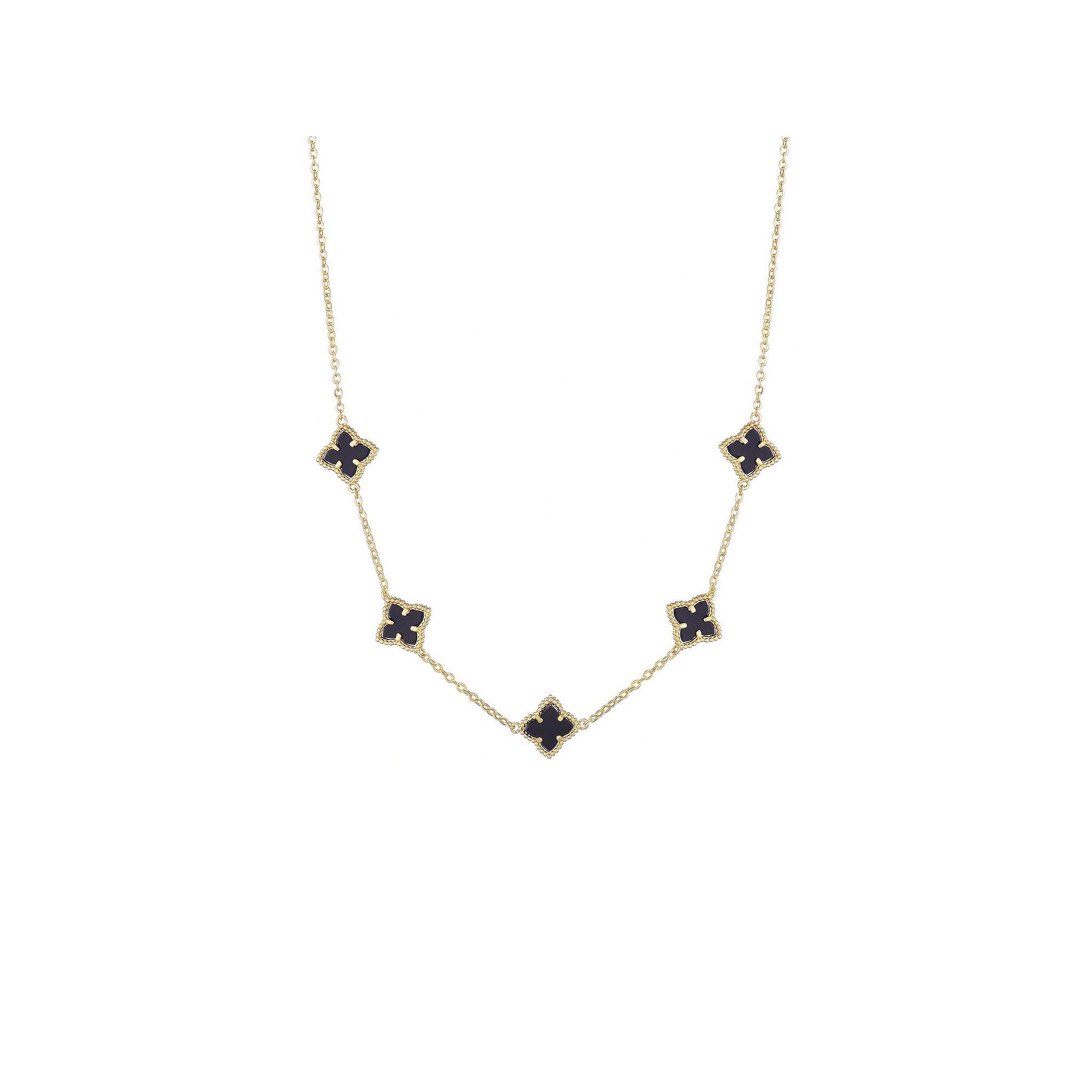 Adornia 14k Gold Plated Black Floral Station Necklace, Womens, Size: 16-1