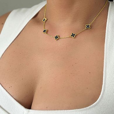 Adornia 14k Gold Plated Black Floral Station Necklace
