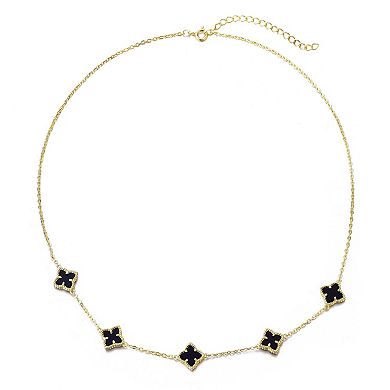 Adornia 14k Gold Plated Black Floral Station Necklace