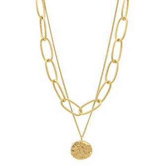 Adornia Oval Link Chain & Coin Pendant Layered Necklace