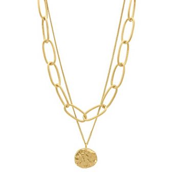 Adornia Oval Link Chain & Coin Pendant Layered Necklace