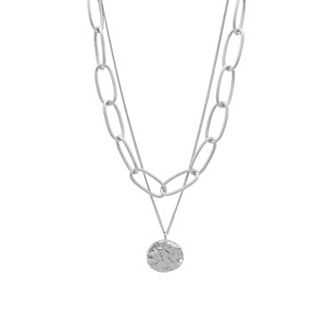 Adornia Oval Link Chain & Coin Pendant Layered Necklace