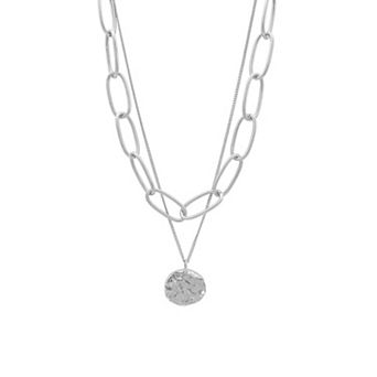 Adornia Oval Link Chain & Coin Pendant Layered Necklace