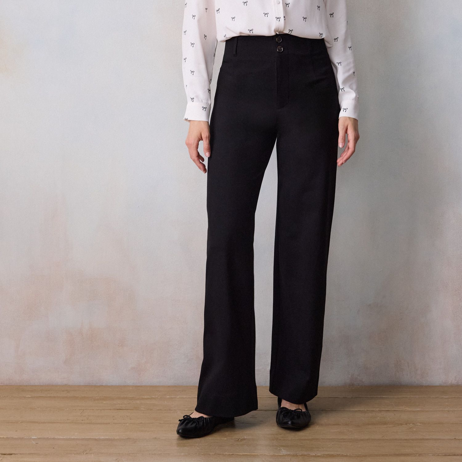 Женские брюки Petite LC Lauren Conrad Wildflower Super High Rise Wide Leg, цвет: Чёрный — фото 1