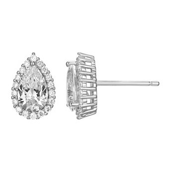 Classic Treasures Sterling Silver Lab-Created Moissanite Pear Halo Stud Earrings