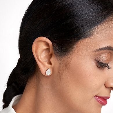 Classic Treasures Sterling Silver Lab-Created Moissanite Pear Halo Stud Earrings