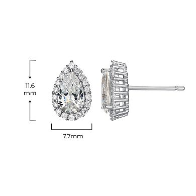 Classic Treasures Sterling Silver Lab-Created Moissanite Pear Halo Stud Earrings