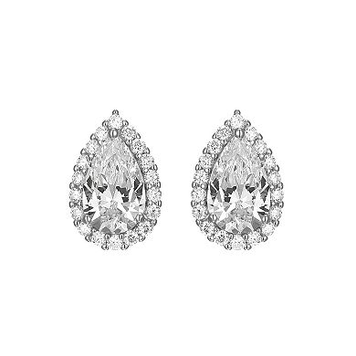 Classic Treasures Sterling Silver Lab-Created Moissanite Pear Halo Stud Earrings