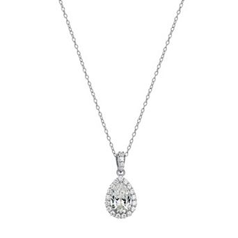 Classic Treasures Sterling Silver Lab-Created Moissanite Pear Halo Pendant Necklace