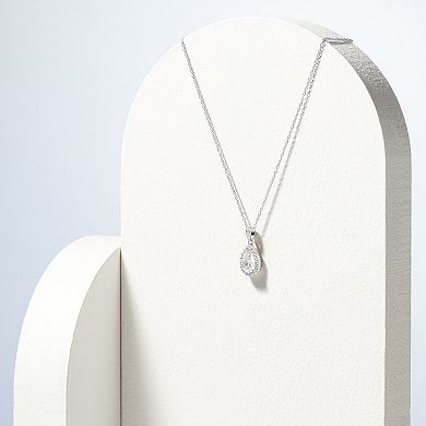 Classic Treasures Sterling Silver Lab-Created Moissanite Pear Halo Pendant Necklace