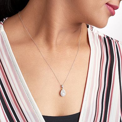 Classic Treasures Sterling Silver Lab-Created Moissanite Pear Halo Pendant Necklace