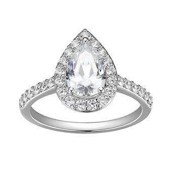Classic Treasures Sterling Silver Lab-Created Moissanite Pear Halo Ring