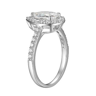 Classic Treasures Sterling Silver Lab-Created Moissanite Pear Halo Ring