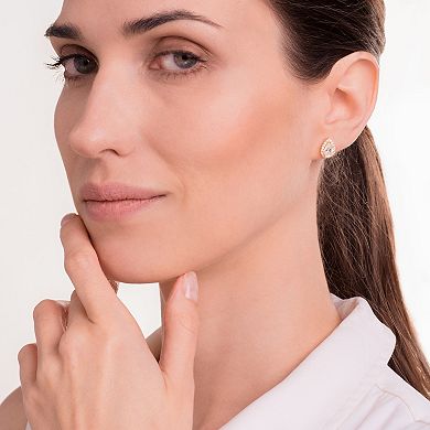 Classic Treasures 18k Gold Plated Silver Lab-Created Moissanite Pear Halo Stud Earrings