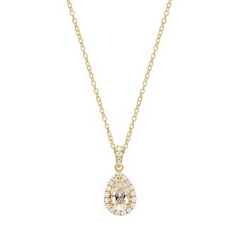 Classic Treasures 18k Gold Plated Silver Lab-Created Moissanite Pear Halo Pendant Necklace