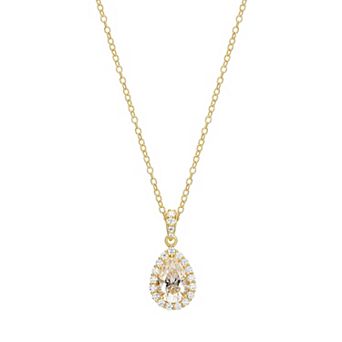 Classic Treasures 18k Gold Plated Silver Lab-Created Moissanite Pear Halo Pendant Necklace