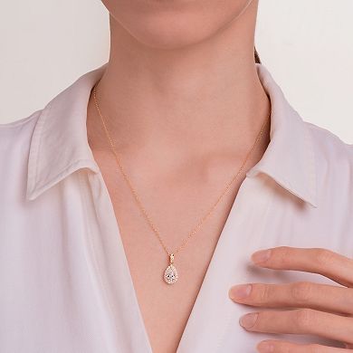 Classic Treasures 18k Gold Plated Silver Lab-Created Moissanite Pear Halo Pendant Necklace