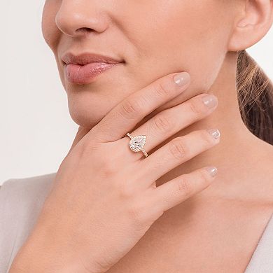 Classic Treasures 18k Gold Plated Silver Lab-Created Moissanite Pear Halo Ring