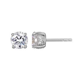 Classic Treasures Sterling Silver Lab-Created Moissanite Round Stud Earrings