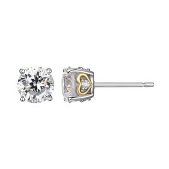 Classic Treasures Two-tone Sterling Silver Solitaire Moissanite Heart Stud Earrings