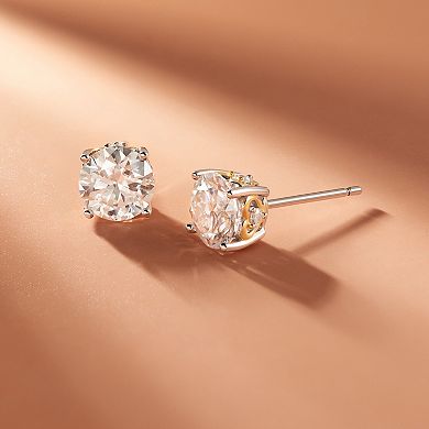 Classic Treasures Two-tone Sterling Silver Solitaire Moissanite Heart Stud Earrings