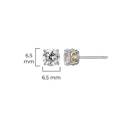 Classic Treasures Two-tone Sterling Silver Solitaire Moissanite Heart Stud Earrings