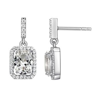 Classic Treasures Sterling Silver Lab-Created Moissanite Halo Drop Earrings