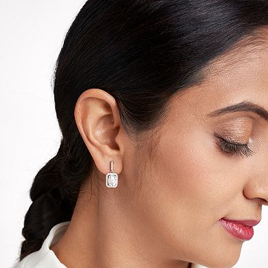 Classic Treasures Sterling Silver Lab-Created Moissanite Halo Drop Earrings