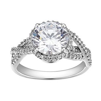 Classic Treasures Sterling Silver Lab-Created Moissanite Halo Engagement Ring