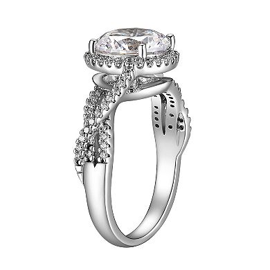 Classic Treasures Sterling Silver Lab-Created Moissanite Halo Engagement Ring