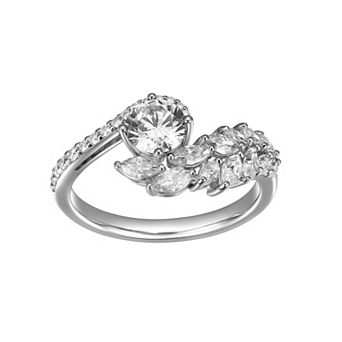 Classic Treasures Sterling Silver Lab-Created Moissanite Bypass Ring