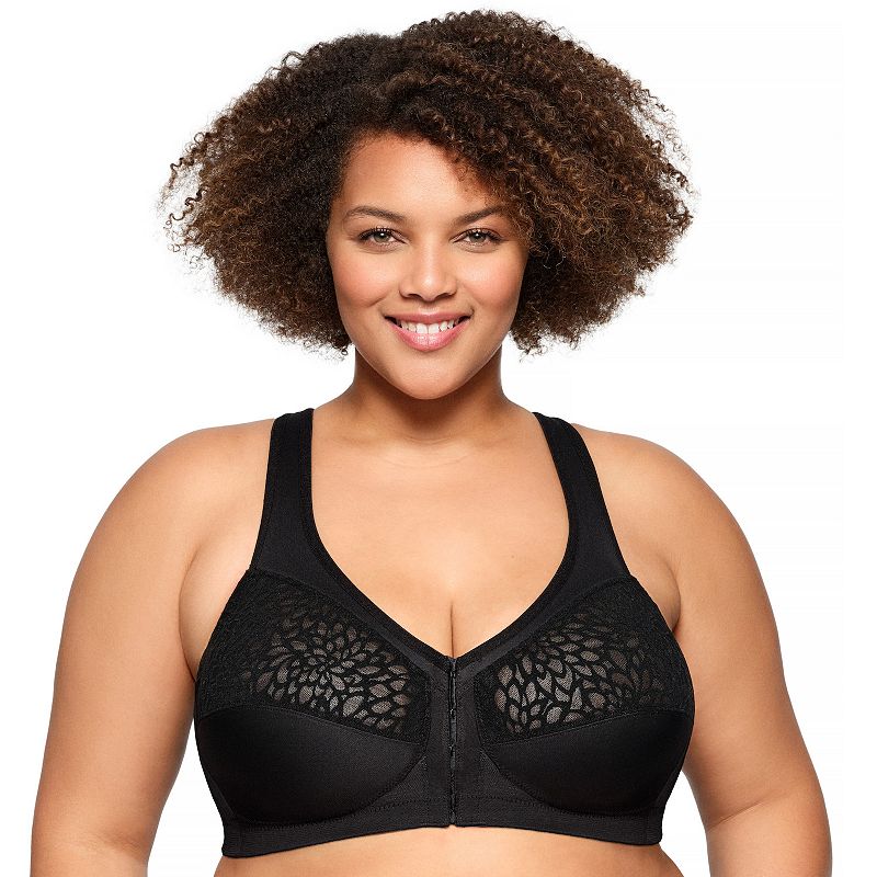 Plus Size Glamorise Bra MagicLift Front-Closure Wirefree Racerback Bra 1206, Women's, Size: 40 B, Black