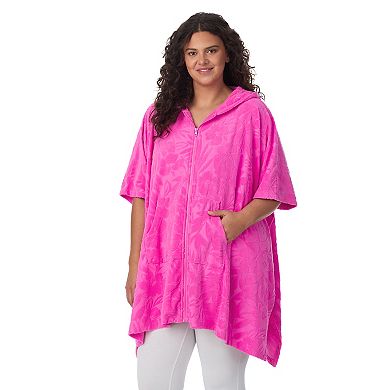 Plus Size Cuddl Duds® Hooded Jacquard Baby Terry Zip-Front Poncho Wrap