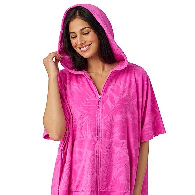 Plus Size Cuddl Duds® Hooded Jacquard Baby Terry Zip-Front Poncho Wrap