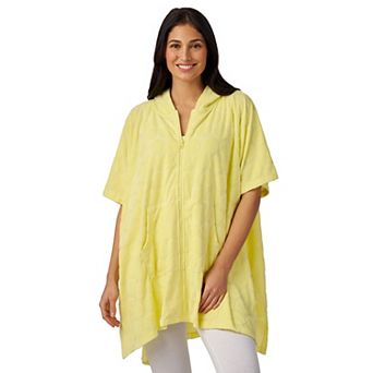 Plus Size Cuddl Duds® Hooded Jacquard Baby Terry Zip-Front Poncho Wrap