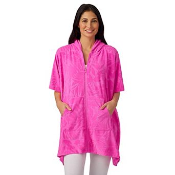Plus Size Cuddl Duds® Hooded Jacquard Baby Terry Zip-Front Poncho Wrap