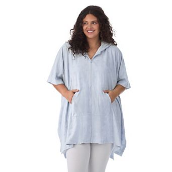 Plus Size Cuddl Duds® Hooded Jacquard Baby Terry Zip-Front Poncho Wrap