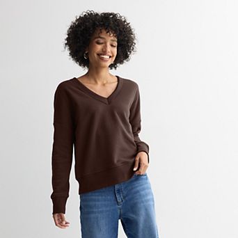 Women's Sonoma Goods For Life® Relaxed Fleece V-Neck Sweatshirt
