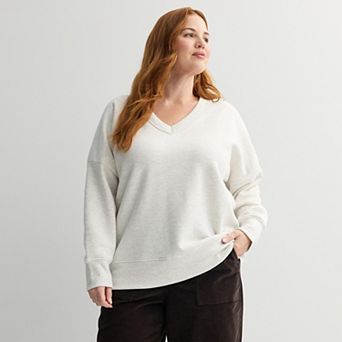 Plus Size Sonoma Goods For Life® V-Neck Relaxed Fit Fleece Sweatshirt