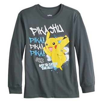 Boys 8-20 Pokemon Pikachu Pika 0025 Gotta Catch Em All Graphic Long Sleeve Tee