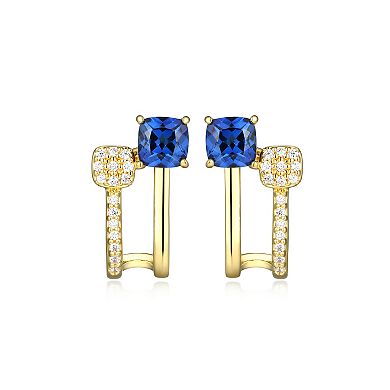 Classic Treasures 18k Gold and Rhodium Over Sterling Silver Lab-Created Sapphire & 1/10 Carat T.W. Lab-Grown Diamond Double Bar Stud Earrings