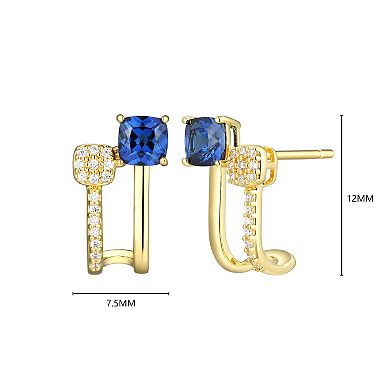 Classic Treasures 18k Gold and Rhodium Over Sterling Silver Lab-Created Sapphire & 1/10 Carat T.W. Lab-Grown Diamond Double Bar Stud Earrings