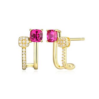 Classic Treasures 18k Gold and Rhodium Over Sterling Silver Lab-Created Sapphire & 1/10 Carat T.W. Lab-Grown Diamond Double Bar Stud Earrings