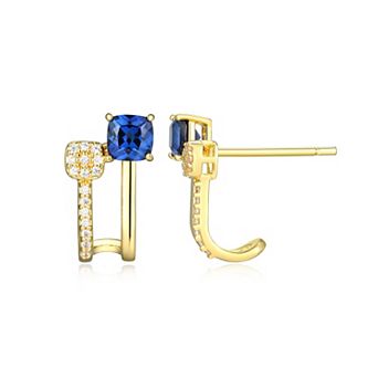 Classic Treasures 18k Gold and Rhodium Over Sterling Silver Lab-Created Sapphire & 1/10 Carat T.W. Lab-Grown Diamond Double Bar Stud Earrings