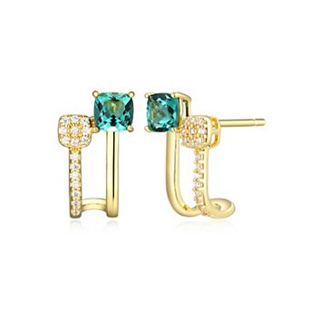 Classic Treasures 18k Gold and Rhodium Over Sterling Silver Lab-Created Sapphire & 1/10 Carat T.W. Lab-Grown Diamond Double Bar Stud Earrings
