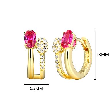 Classic Treasures 18k Gold and Rhodium Over Sterling Silver Lab-Created Ruby & 1/10 Carat T.W. Lab-Grown Diamond Double Bar Stud Earrings