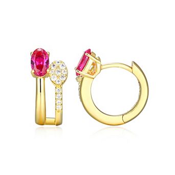 Classic Treasures 18k Gold and Rhodium Over Sterling Silver Lab-Created Ruby & 1/10 Carat T.W. Lab-Grown Diamond Double Bar Stud Earrings